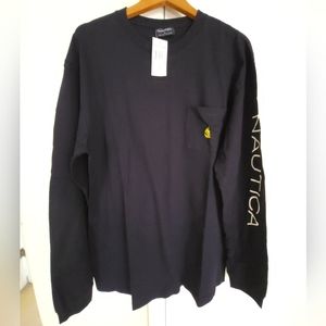 NWT Nautica Navy / Yellow Spell-Out Long Sleeve Shirt Sz L